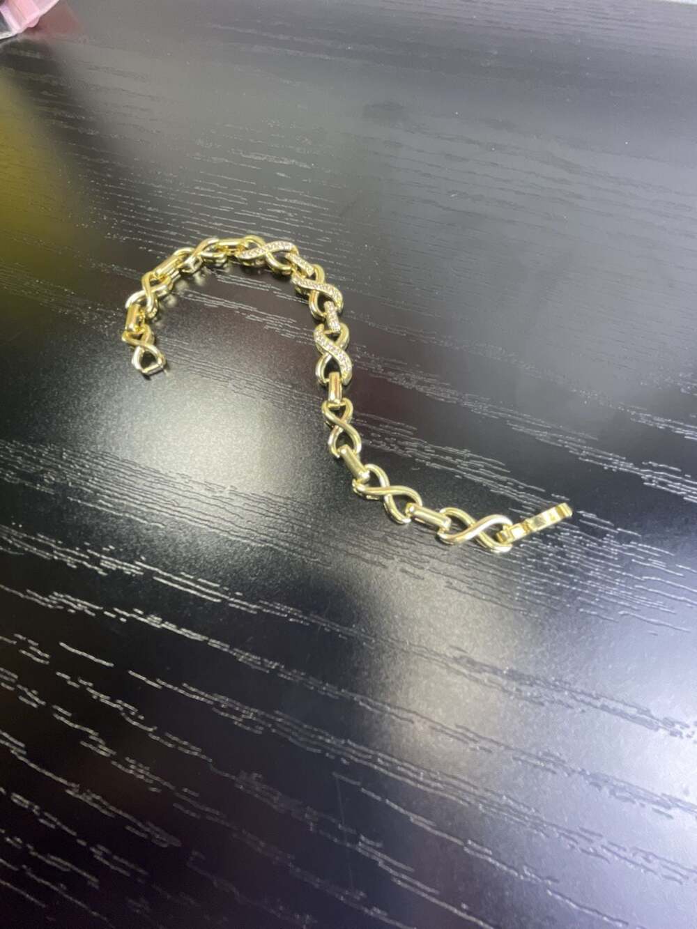 Gold Tone Infinity Link Bracelet with Rhinestone Crystal Accents